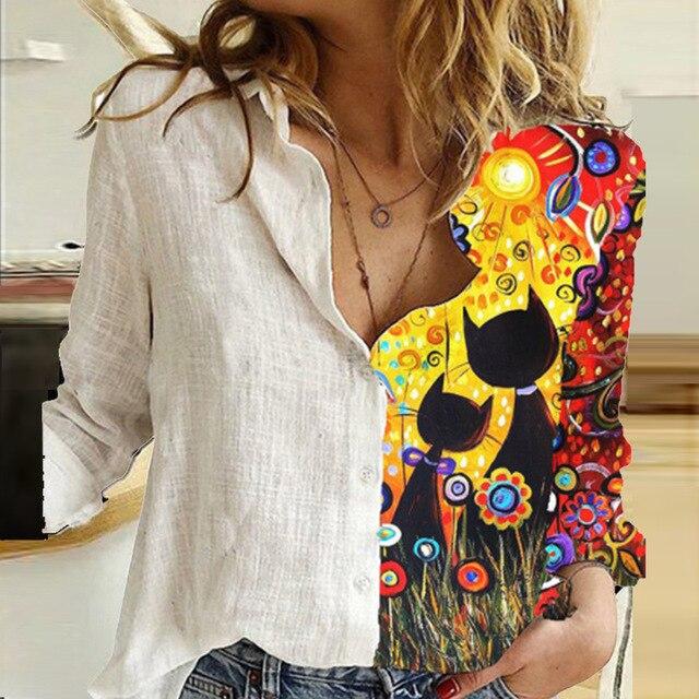 Women Elegant Turn-down Collar Button Blouse Shirt 2020 Autumn Floral Print Long Sleeve Tops Ladies New Casual Plus Size Blouses
