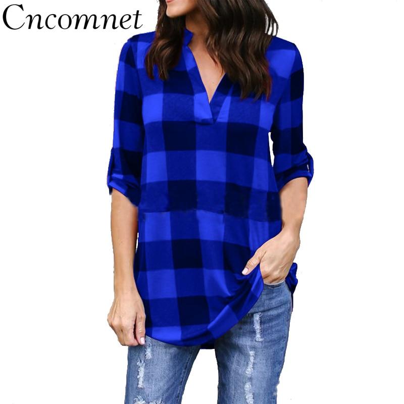 Big Yard Sping Autumn Plaid Printed Tops Women Sexy Casual Loose Blouses Large Size Female Outerwear Ladies Shirt