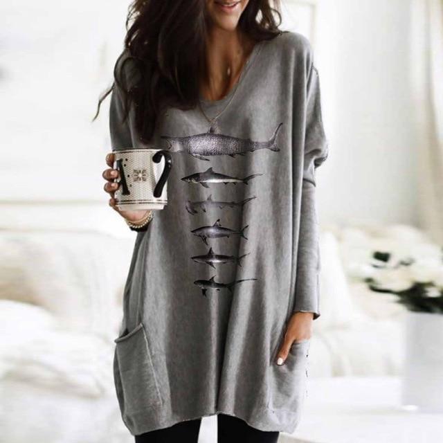 Women Elegant Mountain Print Shirt Blouse 2020 Autumn Casual Long Sleeve Pullover Tops Ladies Sexy V-Neck Loose Blusa Streetwear