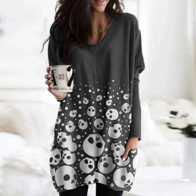 Women Elegant Mountain Print Shirt Blouse 2020 Autumn Casual Long Sleeve Pullover Tops Ladies Sexy V-Neck Loose Blusa Streetwear