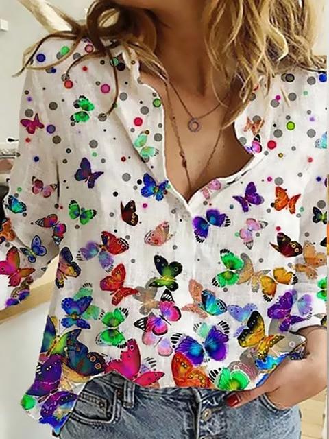 long sleeve shirt woman  Fashion new shirt loose big size temperament casual print top woman