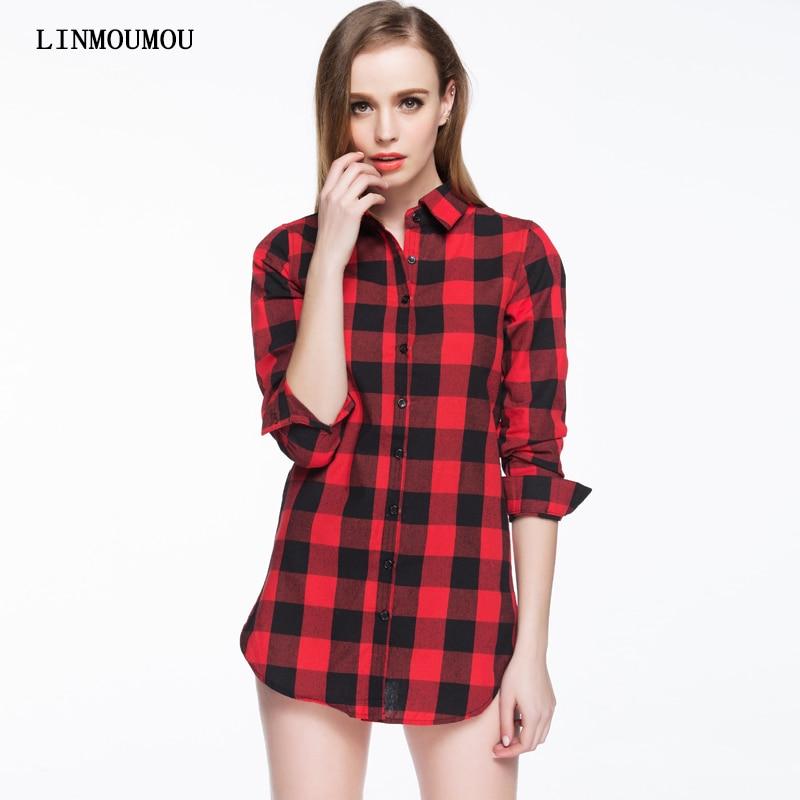 Hot sale blouses autumn long-sleeved cotton shirts ladies single-breasted plaid shirts and plus size tops