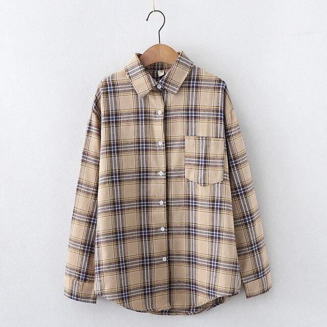 Hot sale blouses autumn long-sleeved cotton shirts ladies single-breasted plaid shirts and plus size tops