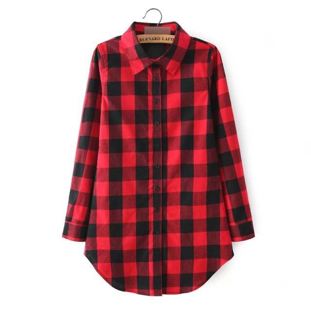 Hot sale blouses autumn long-sleeved cotton shirts ladies single-breasted plaid shirts and plus size tops
