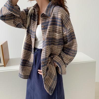 Velvet Thick Fashion Casual Loose All Match Vintage Plaid Korean Style Regular Hot Sale Long Sleeve Turn Down Collar Women Shirt