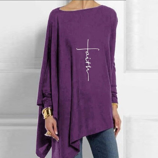 Vintage Abstract Face Printed Irregular Shirt Women O Neck Long Sleeve Autumn Blouse Casual Loose Oversize Pullover Harajuku Top