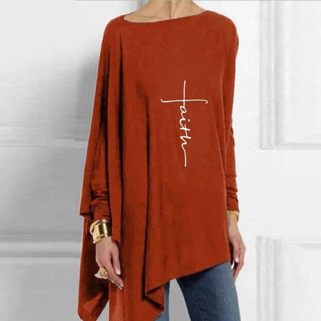 Vintage Abstract Face Printed Irregular Shirt Women O Neck Long Sleeve Autumn Blouse Casual Loose Oversize Pullover Harajuku Top