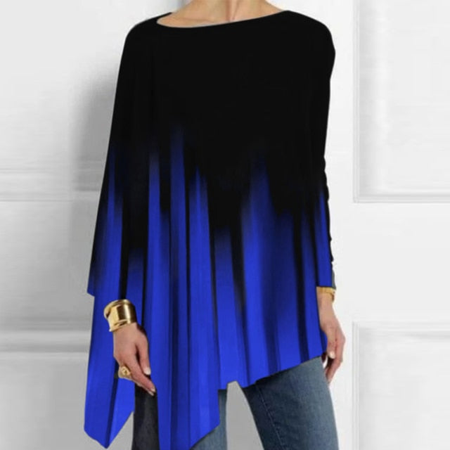 Vintage Abstract Face Printed Irregular Shirt Women O Neck Long Sleeve Autumn Blouse Casual Loose Oversize Pullover Harajuku Top