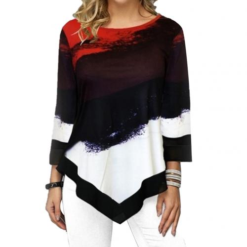 2020 New Women Blouse Stylish O Neck 3/4 Sleeve Irregular Hem Leopard Patchwork  Blouse Loose Fit Women's Clothing