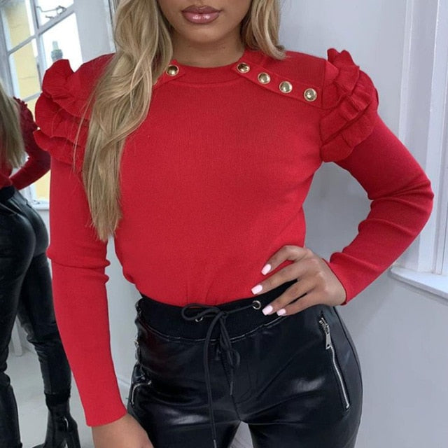 2020 Autumn Winter Long Sleeve Ribbed Blouse Women V Neck Button Shirt Pullovers Fashion Elegant Office Lady Slim Tops Blusa XXL