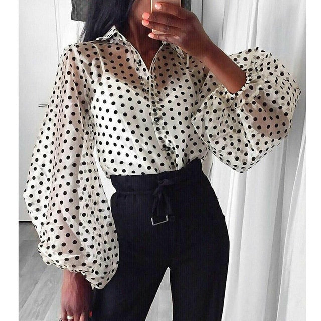 Shirts Women Blouse 2019 Female Fashion Long Puff Sleeve Solid Top Femme Casual Transparent Blusas Top Plus Size Womens Tunic