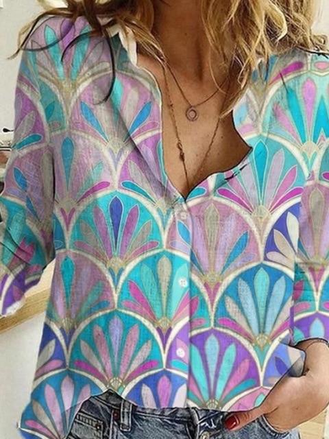 long sleeve shirt woman  Fashion new shirt loose big size temperament casual print top woman
