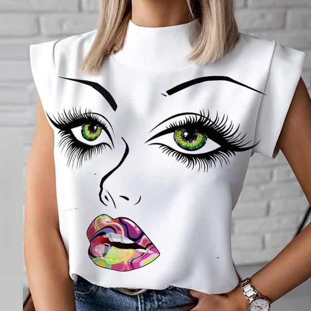 Elegant New Lips Print blouse shirts Women 2020 Autumn Fashion Stand Neck Pullovers tops Ladies Casual Long Sleeve Button Blusa
