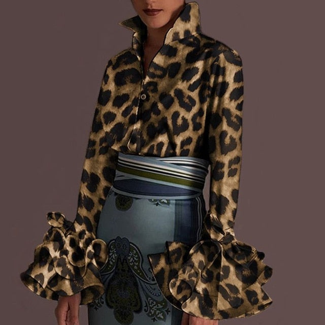 Autumn Long Sleeve Lapel Tunic Tops Women Vintage Blouses VONDA Fashion Leopard Print Shirts 2020 Elegant Office Work Blouse