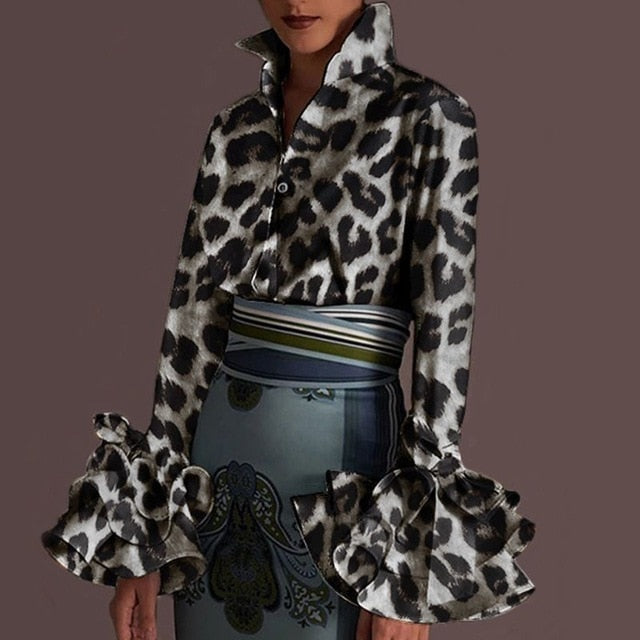 Autumn Long Sleeve Lapel Tunic Tops Women Vintage Blouses VONDA Fashion Leopard Print Shirts 2020 Elegant Office Work Blouse