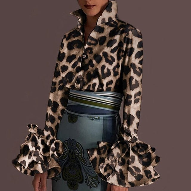 Autumn Long Sleeve Lapel Tunic Tops Women Vintage Blouses VONDA Fashion Leopard Print Shirts 2020 Elegant Office Work Blouse