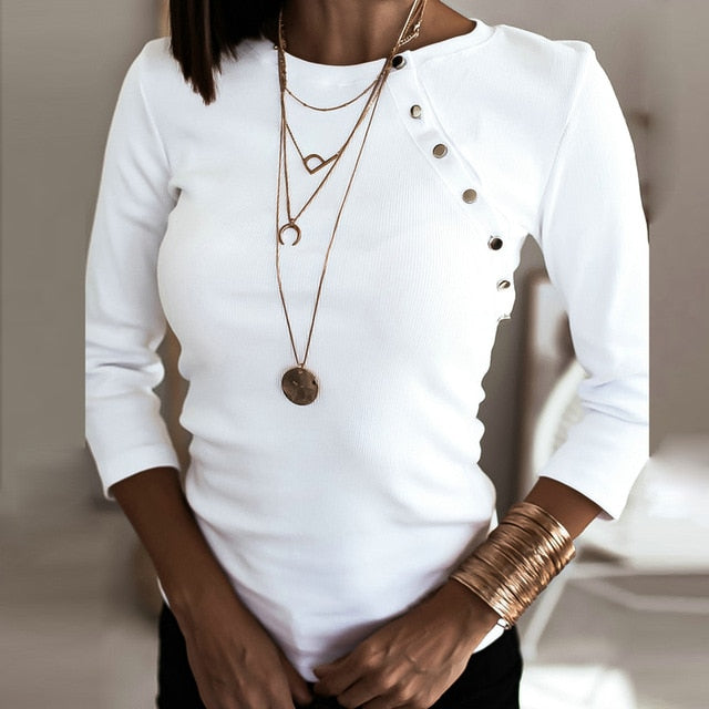 Women Sexy V-Neck Button Blouses Shirts Autumn 2020 Elegant Casual Long Sleeves Solid Tops 5XL Female Vintage Fashion Slim Blusa