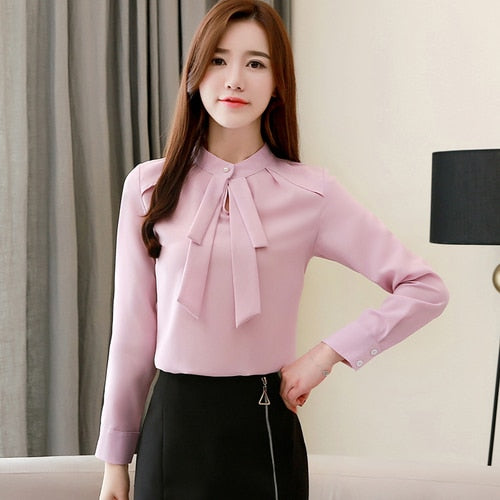 Fashion womens tops and blouses plus size chiffon blouse shirt bow collar office blouse long sleeve women shirts blusas 2236 50