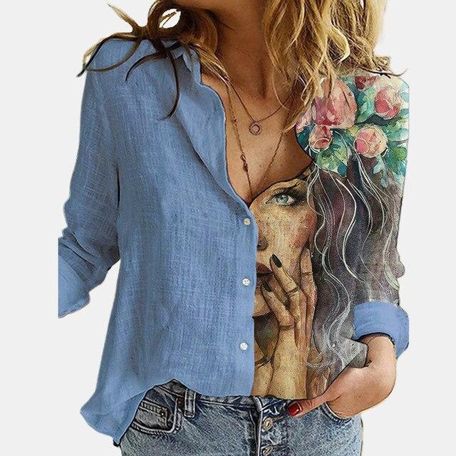 Autumn Women Elegant Turn-Down Collar Blouse Shirt 2020 Floral Print Vintage Button Top Office Lady Casual 5XL Long Sleeve Blusa