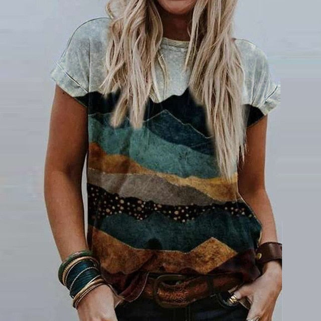 3XL Vintage Pattern Print Blouse Shirt Women 2020 Summer O Neck Short Sleeve Loose Tops Pullover Female Casual Streetwear Blusas