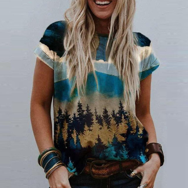 3XL Vintage Pattern Print Blouse Shirt Women 2020 Summer O Neck Short Sleeve Loose Tops Pullover Female Casual Streetwear Blusas