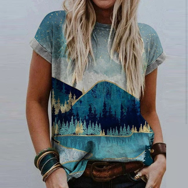 3XL Vintage Pattern Print Blouse Shirt Women 2020 Summer O Neck Short Sleeve Loose Tops Pullover Female Casual Streetwear Blusas