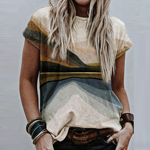 3XL Vintage Pattern Print Blouse Shirt Women 2020 Summer O Neck Short Sleeve Loose Tops Pullover Female Casual Streetwear Blusas