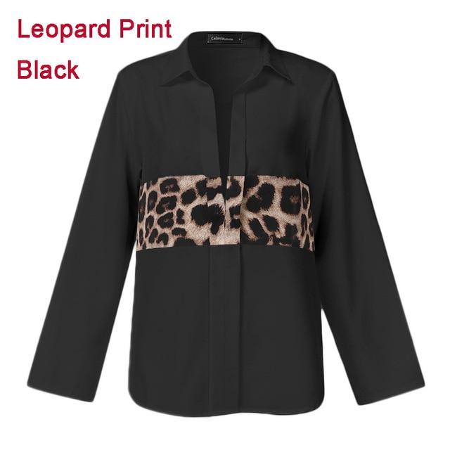 Plus Size Celmia Sexy Leopard Stitching Blouse Women Autumn V-Neck Long Sleeve Shirts Casual Loose Tops Vintage Blusas Clothing