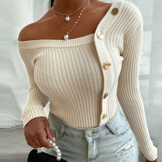 Autumn Long Sleeve Solid Blouse Shirts 2020 Women Elegant V Neck Rib Tops Pullovers Winter Casual Office Lady Button Slim Blusa