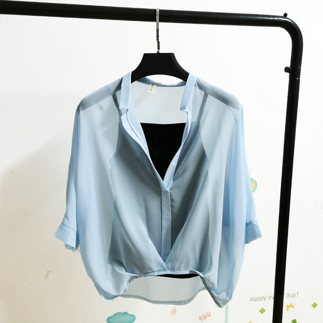 Ladies 2020 Two Piece Set Leopard Chiffon Shirts Summer Half Sleeve Loose V-Neck Women Casual Blouse Sexy Plus Size Striped Tops