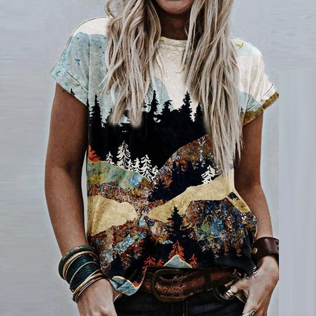 Summer Women Vintage Print Blouse Shirts 2020 Elegant O Neck Female Pullover Tops Casual Loose Short Sleeve Streetwear Blusa XXL