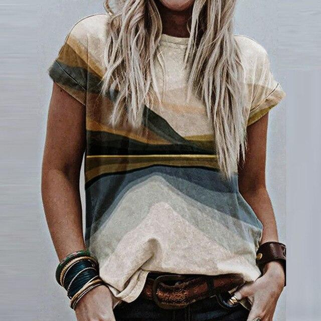 Summer Women Vintage Print Blouse Shirts 2020 Elegant O Neck Female Pullover Tops Casual Loose Short Sleeve Streetwear Blusa XXL