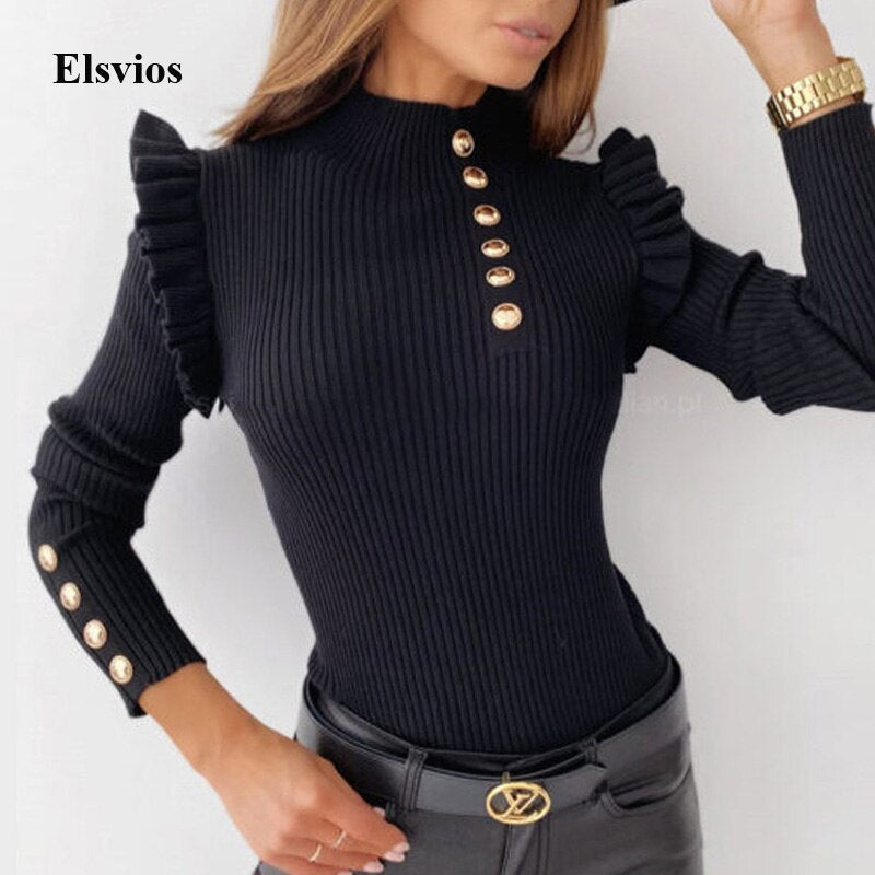 2020 Autumn Winter Long Sleeve Ribbed Blouse Women V Neck Button Shirt Pullovers Fashion Elegant Office Lady Slim Tops Blusa XXL