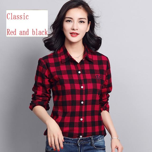 2020 fashion ladies plaid shirt tops long sleeve women casual embroidered shirt Pure cotton flannel shirt blouse women shirts