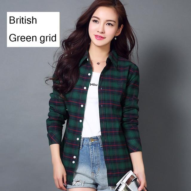 2020 fashion ladies plaid shirt tops long sleeve women casual embroidered shirt Pure cotton flannel shirt blouse women shirts