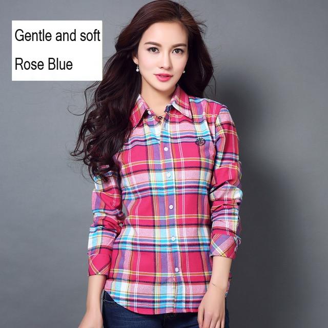 2020 fashion ladies plaid shirt tops long sleeve women casual embroidered shirt Pure cotton flannel shirt blouse women shirts