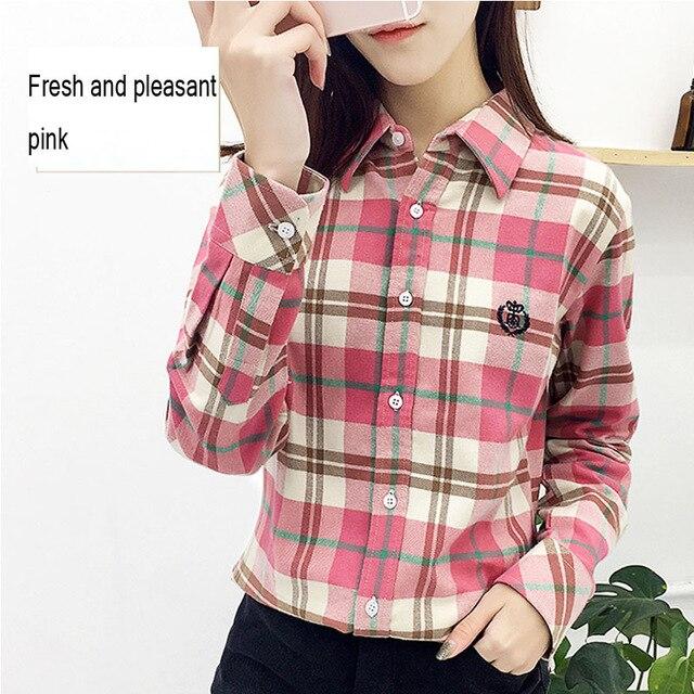 2020 fashion ladies plaid shirt tops long sleeve women casual embroidered shirt Pure cotton flannel shirt blouse women shirts