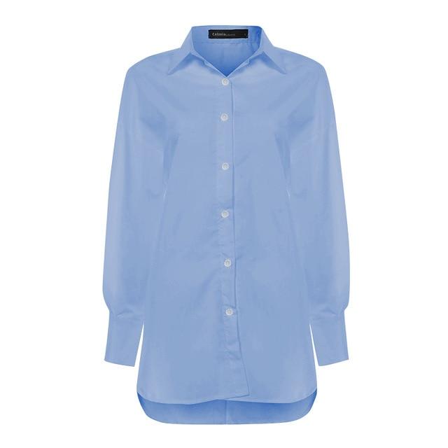 Vintage Casual Long Sleeve Lapel Tunic Tops Solid Loose Blouse Shirts Celmia 2020 Autumn Pleated Irregular Split Hem Chic Blusas