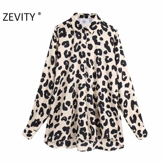 Zevity New Women Fashion Leopard Printing Casual Smock Blouse Office Ladies Long Sleeve Business Shirts Chic Chemise Tops LS7291
