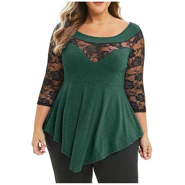 Plus Size 5XL Floral Lace Hollow Out Sexy Tunic Blouse Women Clothing Summer Big Size Tops Ladies Ruffles Irregular Blusas