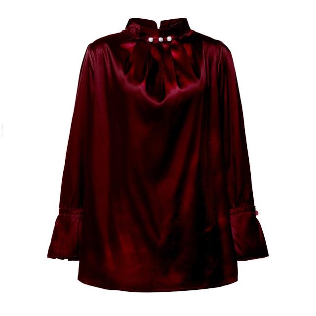 Celmia Satin Blouses Women Elegant Long Sleeve Silk Shirt Pearl Stand Collar Female Office Tops Solid Casual Blusas Plus Size