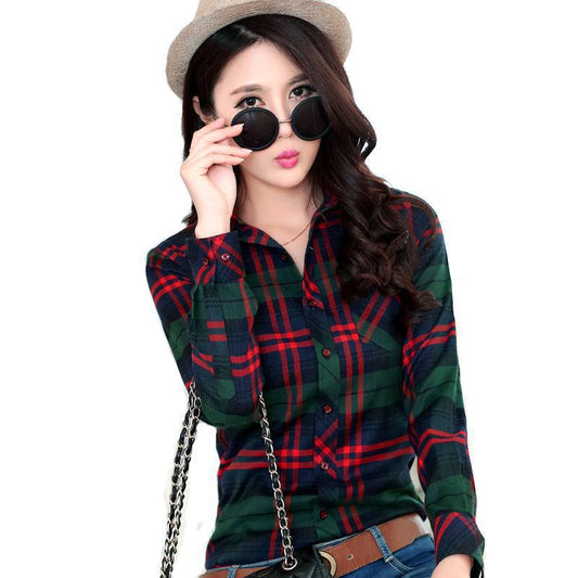 Women Plaid Blouses Shirts 2020 Women College Style Long Sleeve Blouse Casual Flannel Plaid Shirt Female Plus Size Tops Clothes