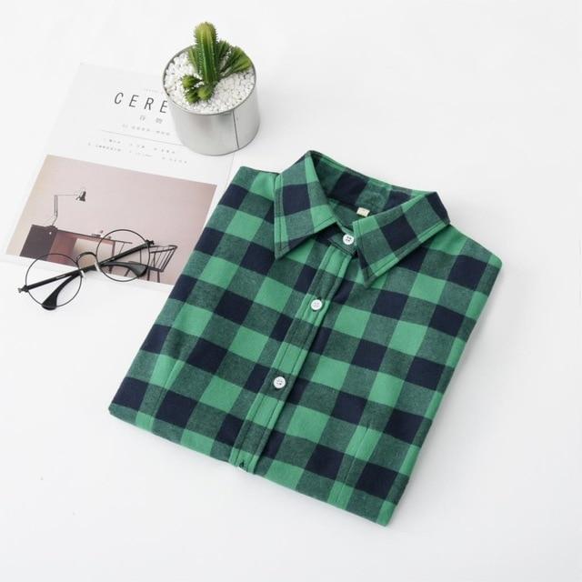Women Plaid Blouses Shirts 2020 Women College Style Long Sleeve Blouse Casual Flannel Plaid Shirt Female Plus Size Tops Clothes