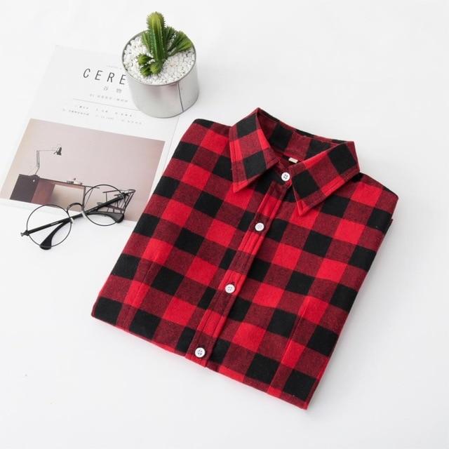 Women Plaid Blouses Shirts 2020 Women College Style Long Sleeve Blouse Casual Flannel Plaid Shirt Female Plus Size Tops Clothes