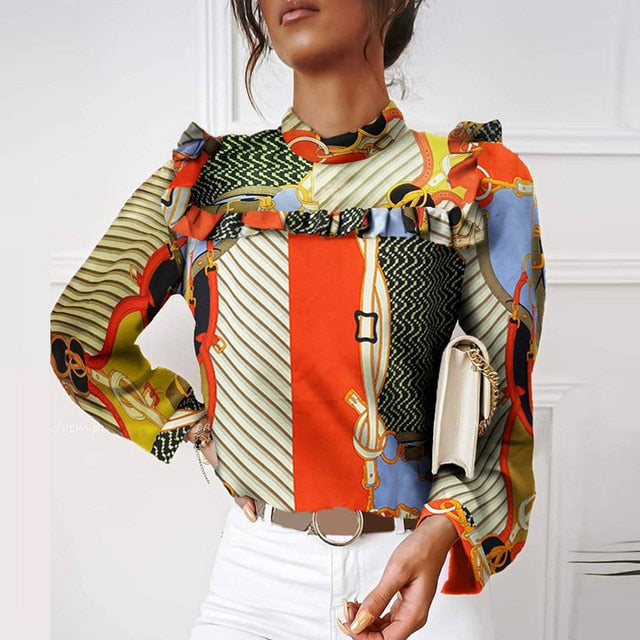 Women Elegant Long Sleeve Lace Ruffles Blouses Shirt 2020 Autumn Casual O-Neck Pullover Tops Office Lady Sexy Hollow Out Blusa