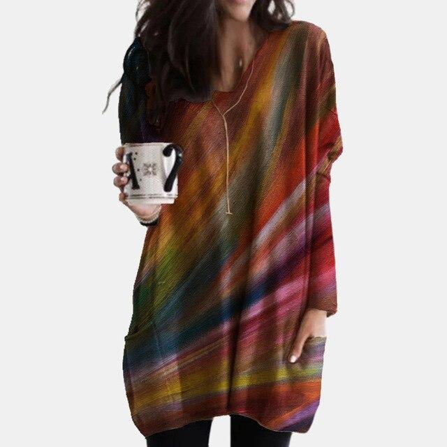 Women Elegant Mountain Print Shirt Blouse 2020 Autumn Casual Long Sleeve Pullover Tops Ladies Sexy V-Neck Loose Blusa Streetwear