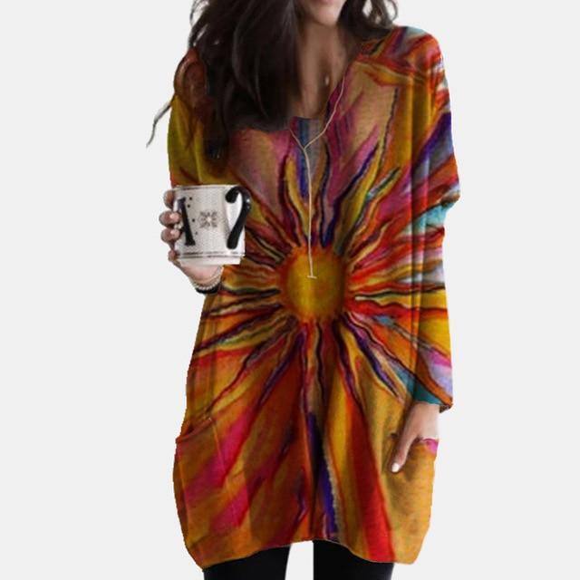 Women Elegant Mountain Print Shirt Blouse 2020 Autumn Casual Long Sleeve Pullover Tops Ladies Sexy V-Neck Loose Blusa Streetwear