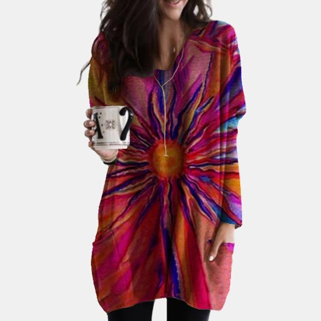 Women Elegant Mountain Print Shirt Blouse 2020 Autumn Casual Long Sleeve Pullover Tops Ladies Sexy V-Neck Loose Blusa Streetwear