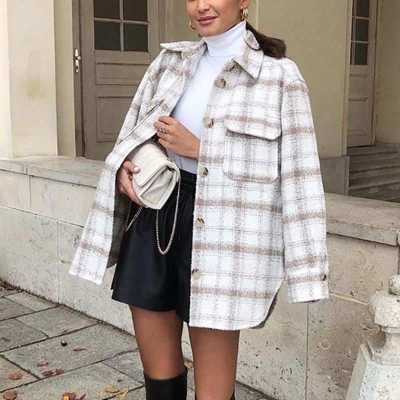 ZXQJ Vintage Women Soft Tweed Shirts 2020 Autumn-Winter Fashion Ladies Elegant Loose Blouses Streetwear Girls Oversize Outwear