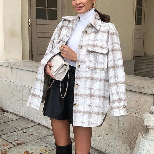 ZXQJ Vintage Women Soft Tweed Shirts 2020 Autumn-Winter Fashion Ladies Elegant Loose Blouses Streetwear Girls Oversize Outwear